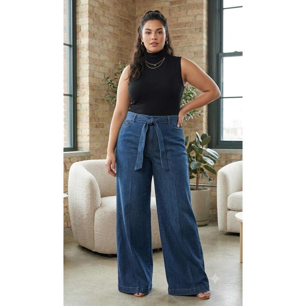 Eloquii Blue Denim Trouser Pants Women's Wide Leg Plus Size 18
